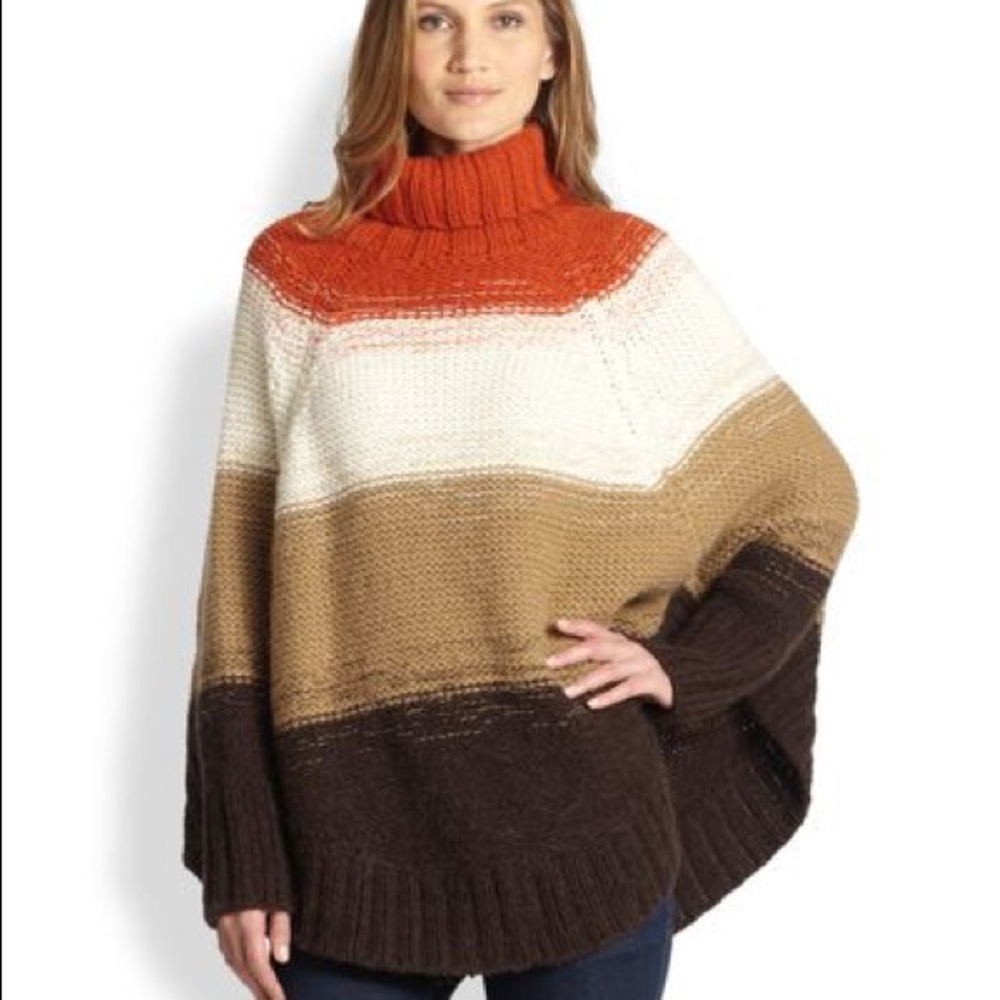 MICHAEL KORS Brown Striped Poncho Sweater